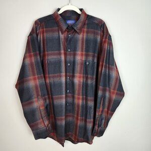 VTG Pendleton 100% Virgin Wool Men's Size XL Red Gray Flannel Western Lumberjack